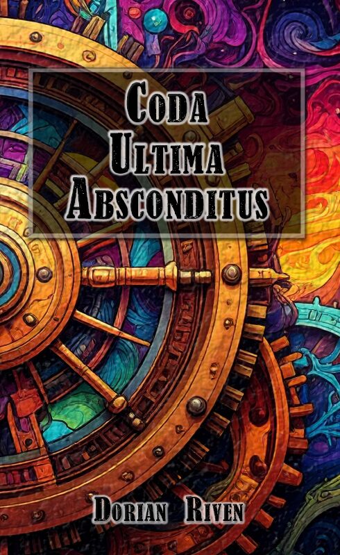 Front cover for Coda Ultima Absconditus by Dorian Riven. Text over a cipher wheel.